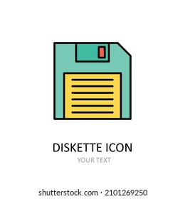 Ilustración vectorial con disquete. Icono de esquema