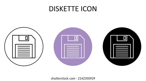 Vector illustration with diskette. Outline icon. 