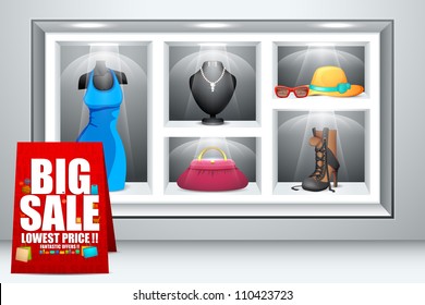 vector illustration of display of fashion dress and accessory