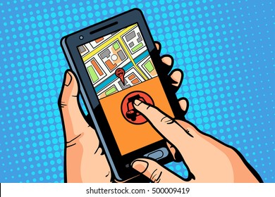 A vector illustration of Display of Phone App for Calling a Ride
