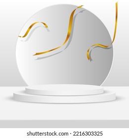 vector illustration display product background pastel abstract podium 3d circle geometric shape circle ribbon glod window white gray