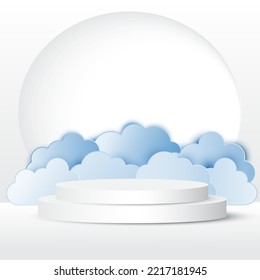 vector illustration display product background pastel abstract podium 3d  wallpaper vector geometric shape . display paper cut paper art circle cloud blue black white shadow podium  .