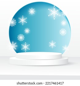 vector illustration display product background pastel abstract podium 3d circle geometric shape circle snowflakes white blue window white gray