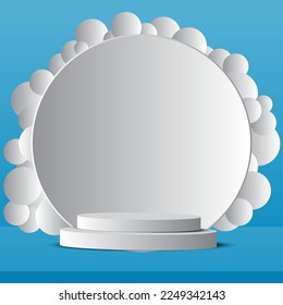 vector illustration display product background pastel abstract podium 3d circle geometric shape circle  podium gray white background blue