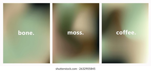 A ilustração vetorial exibe gradientes terrosos e desfocados em tons marrons, verdes e tons castanhos pastel silenciados, seguindo a popular tendência moderna de gradiente desfocado de 2025 para um efeito abstrato orgânico suave.