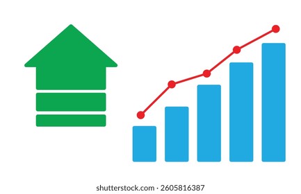 A vector illustration displays a rising graph with an upward arrow, symbolizing growth, success, and positive trends in business, finance, and economic sectors.

