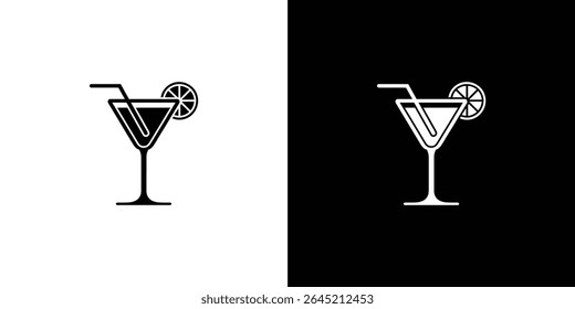 A ilustração vetorial exibe duas variações de um coquetel com uma fatia de limão, apresentada como um ícone gráfico de vidro martini em fundos contrastantes para maior clareza.