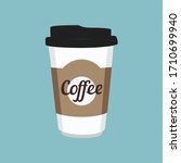 Vector illustration disposable coffee cup icon on blue background. Coffee cup logo