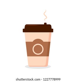Vector illustration disposable coffee cup on white background. Coffee cup logo.