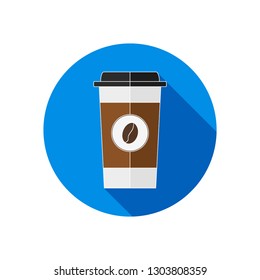 Vector illustration disposable coffee cup icon on blue background. Coffee cup logo.