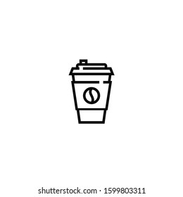 Vector illustration disposable coffee cup icon with coffee beans white background. Coffee cup logo design