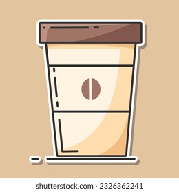 Vector illustration disposable coffee cup icon on beige background. Coffee cup logo