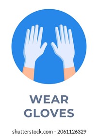 Vector illustration of disposable gloves on human hands. 
