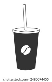 Vector illustration of disposable paper coffee cup with bean