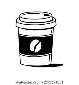 Vektorgrafik eines Einwegpapiertals mit Kaffee im Doodle-Stil. Design der Menüs, Beschilderung, Schaufensterfenster, Grußkarten, Poster, Wallpaper