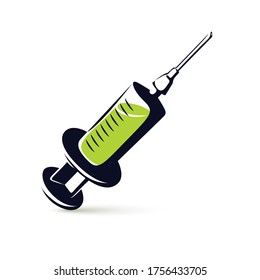 Vector illustration of disposable syringe isolated on white background. Get your flu shot marketing theme