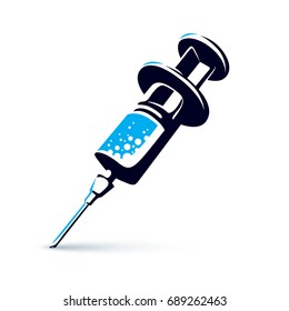 Vector illustration of disposable syringe isolated on white background. Get your flu shot marketing theme