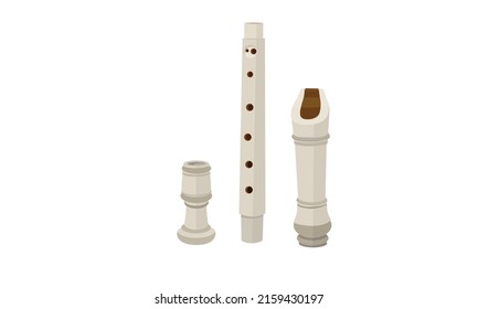 Vector illustration of dissambled recorder soprano, flute music instrument design