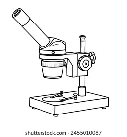 Vector illustration  Dissecting Microscope hand drawn sketch laboratory tools line art isolated on white background, For kids coloring book or science illustration.