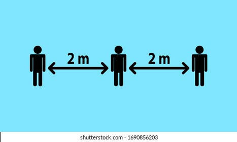 Vector illustration of a distance of 2 meters from other people