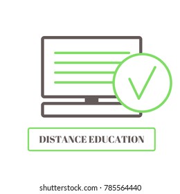 Vector illustration for distance education and learning. Vector illustration. Distance education and learning. Online courses and web school. Knowledge and information. Study process. E-learning.