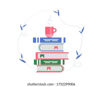 Vector illustration of distance learning, online education concept.
Books on a white isolated background.