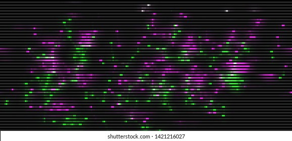 Vector Illustration of a distorted glitch background. Glitched glowing plexus structure in a style of 80's. Wallpaper in a cyberpunk style. Creative graphic design for poster,brochure,flyer and card.