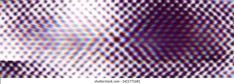 Vector Illustration of a distorted glitch background. Glitched halftone pattern in a style of 80's. Wallpaper in a cyberpunk style. Creative graphic design for poster,brochure,flyer and card.