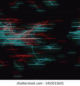 Vector Illustration of a distorted glitch background. Glitched glowing plexus structure in a style of 80's. Wallpaper in a cyberpunk style. Creative graphic design for poster,brochure,flyer and card.