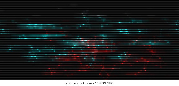 Vector Illustration of a distorted glitch background. Glitched glowing plexus structure in a style of 80's. Wallpaper in a cyberpunk style. Creative graphic design for poster,brochure,flyer and card.