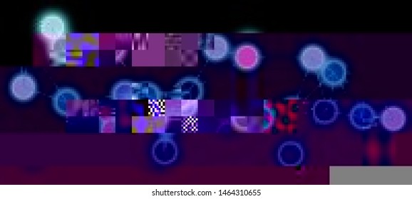 Vector Illustration of a distorted glitch background. Glitched glowing plexus structure in a style of 80's. Wallpaper in a cyberpunk style. Creative graphic design for poster,brochure,flyer and card.