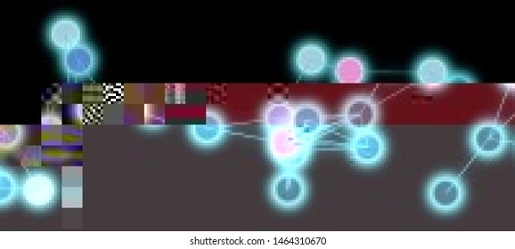 Vector Illustration of a distorted glitch background. Glitched glowing plexus structure in a style of 80's. Wallpaper in a cyberpunk style. Creative graphic design for poster,brochure,flyer and card.
