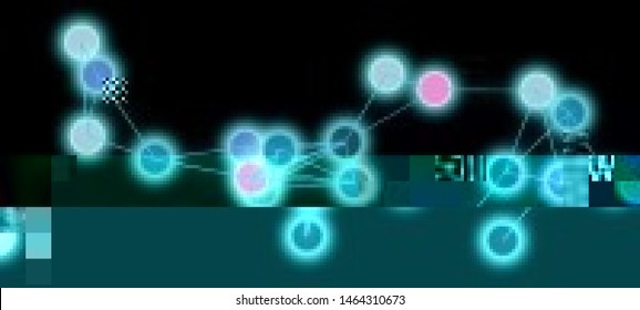 Vector Illustration of a distorted glitch background. Glitched glowing plexus structure in a style of 80's. Wallpaper in a cyberpunk style. Creative graphic design for poster,brochure,flyer and card.