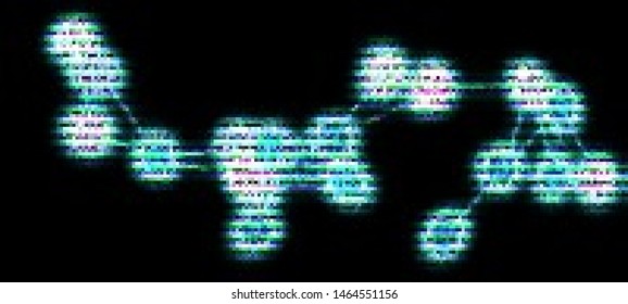 Vector Illustration of a distorted glitch background. Glitched glowing plexus structure in a style of 80's. Wallpaper in a cyberpunk style. Creative graphic design for poster,brochure,flyer and card.