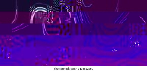 Vector Illustration of a distorted glitch background. Glitched techno pattern in a style of 80's. Wallpaper in a cyberpunk style. Creative graphic design for poster,brochure,flyer and card.