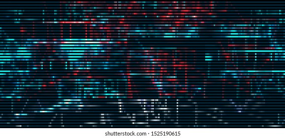 Vector Illustration of a distorted glitch background. Glitched glowing plexus structure in a style of 80's. Wallpaper in a cyberpunk style. Creative graphic design for poster,brochure,flyer and card.