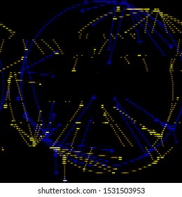 Vector Illustration of a distorted glitch background. Glitched glowing plexus structure in a style of 80's. Wallpaper in a cyberpunk style. Creative graphic design for poster,brochure,flyer and card.