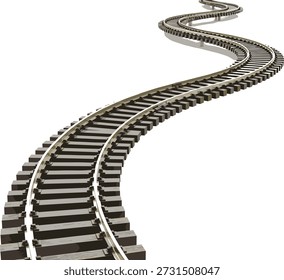 Ilustração vetorial de via férrea sinuosa distorcida com curvas exageradas representando trajetória surreal ou não linear