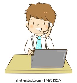 
Vektorgrafik eines abgelenkten Mannes in einem Callcenter