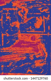 Vector illustration of distressed texture. Orange and blue pattern. Grunge, wall, destroyed, ancient.