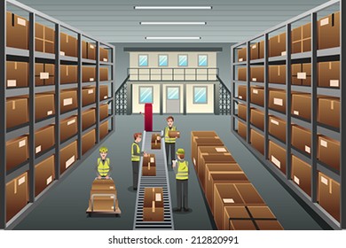 A vector illustration of distribution warehouse viewed from above