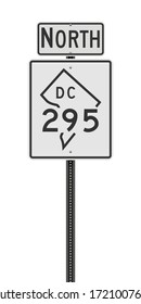 Vector illustration of the District of Columbia State Highway 295 and North road signs on metallic post