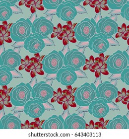 Vector illustration. Ditsy cute floral seamless pattern in violet and blue colors. Small stylized flowers.