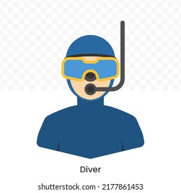 Vector illustration of Diver Avatar in color on a transparent background (PNG). EPS Vector