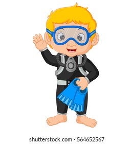 vector illustration of diver boy cartoon