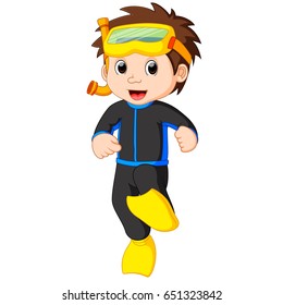 vector illustration of diver boy cartoon