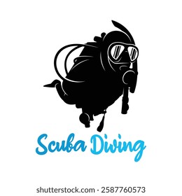 Vector illustration of a diver in the deep sea. Silhouette scuba diving 