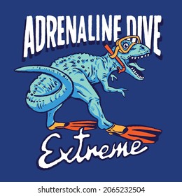 Vector illustration of diver dinosaur and typography. For boys t-shirt.