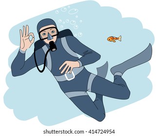 Vector illustration of a diver under water