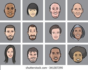 vector illustration of diverse business people faces